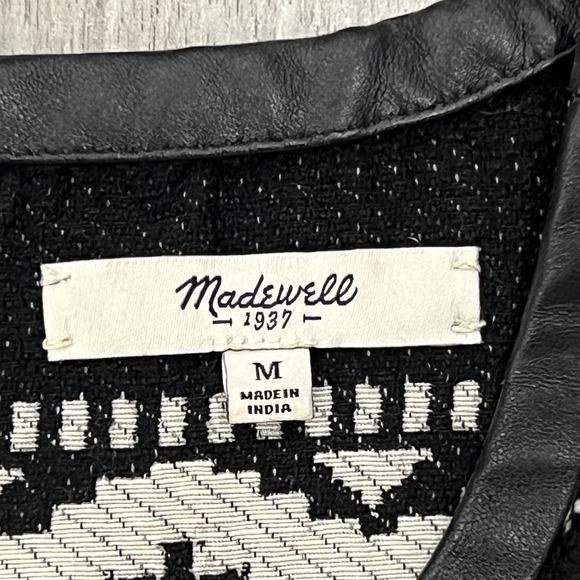 Madewell Top Women M Black White Geometric Jacquard Leather Trim E4764 Excellent - Picture 5 of 8
